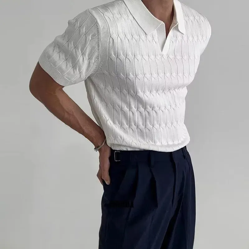 Men's Summer Jacquard Knitted Polo Shirt Slim Fit ...