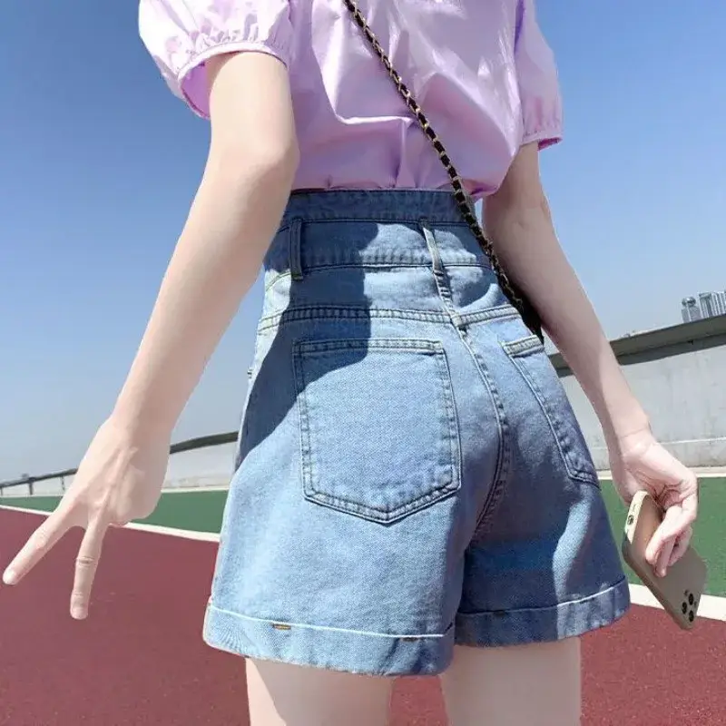 Loose Denim Shorts For Women With Elastic Waist Pocket