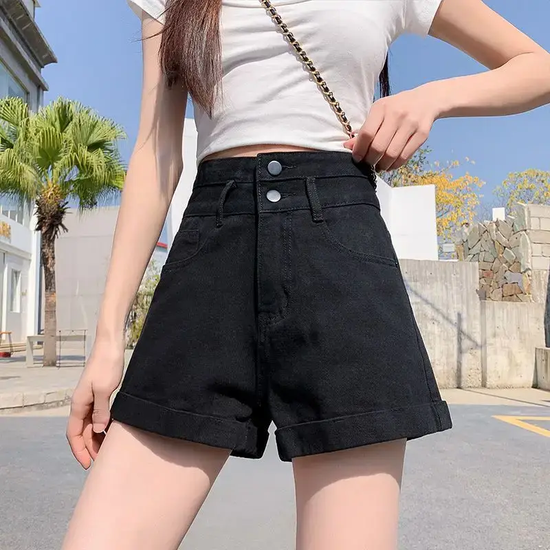 Loose Denim Shorts For Women With Elastic Waist Po...
