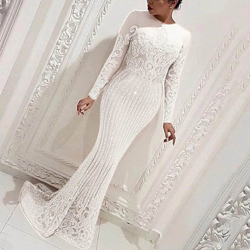 New Arrival Sexy Prom Dresses Women Long Sleeve Bodycon Cocktail Party Robe Elegant Formal Evening Vestido