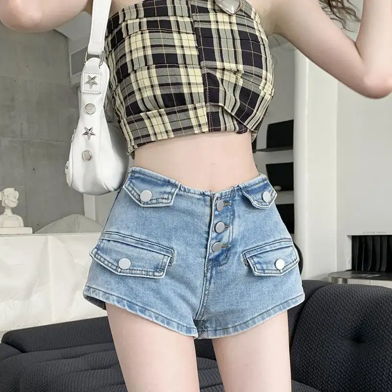 Retro Sexy Hot Girl Denim Shorts Women's Fashion T...