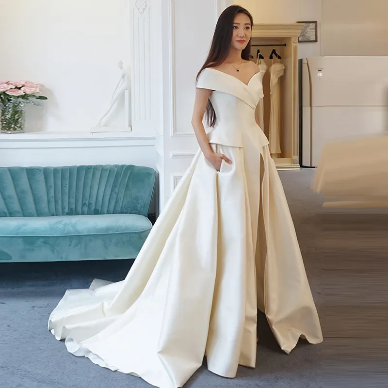 Women Jumpsuit With Long Train White Evening Dresses Off Shoulder Sweep Train Elegant Prom Dress Party Dress Vestidos Festa