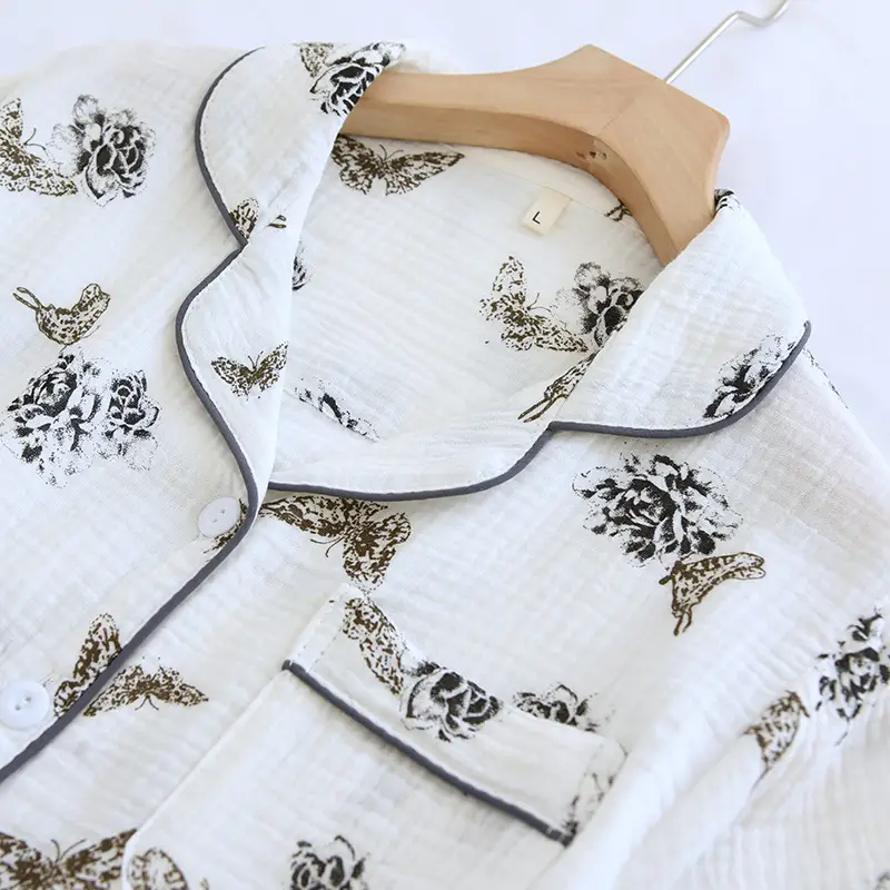 Lounge Pure Cotton Sleepwear Women's Pajamas Set Printed Short Sleeve Three Pieces Suit Spring Summer Home Wear Pyjamas