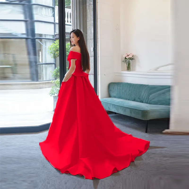 Women Jumpsuit With Long Train White Evening Dresses Off Shoulder Sweep Train Elegant Prom Dress Party Dress Vestidos Festa