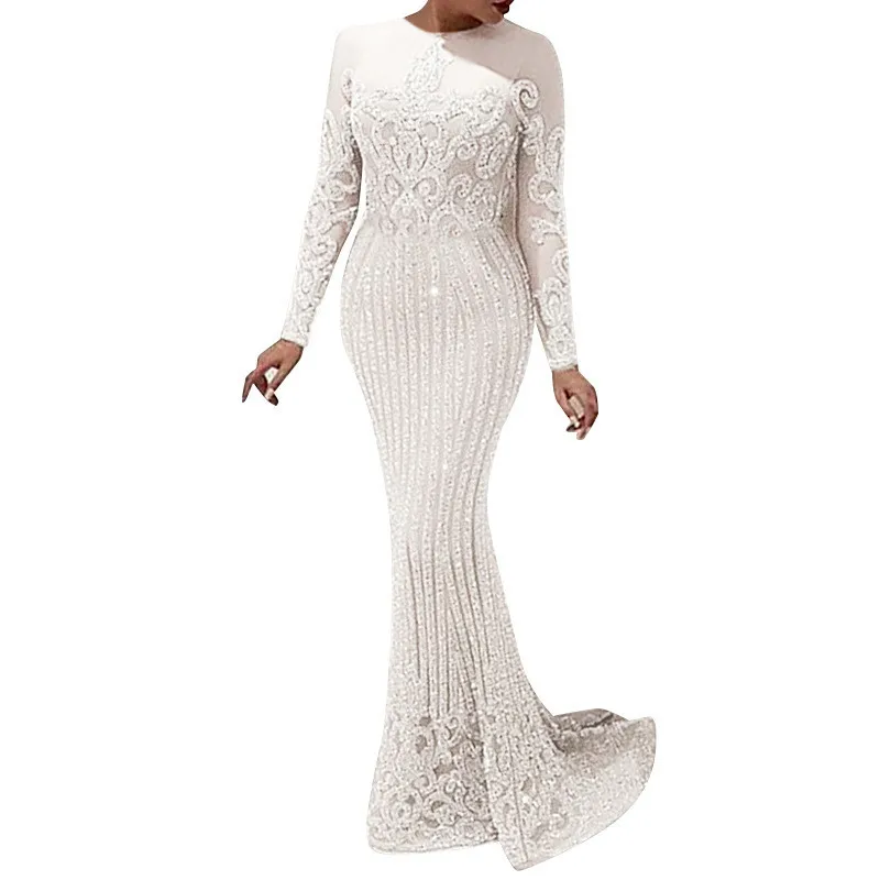 New Arrival Sexy Prom Dresses Women Long Sleeve Bodycon Cocktail Party Robe Elegant Formal Evening Vestido
