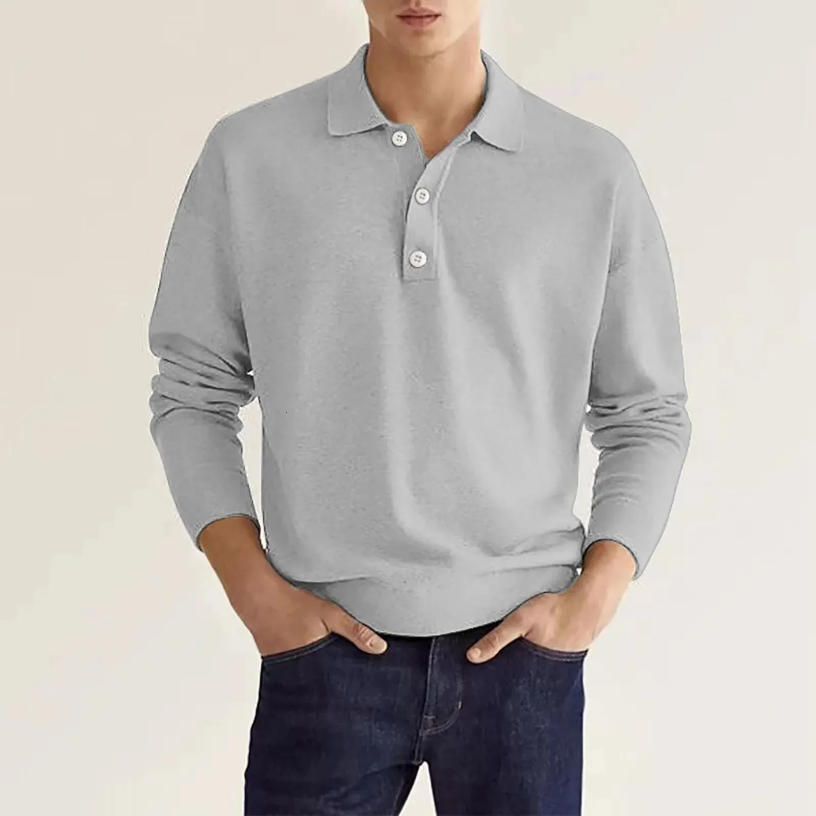 Formal White Men’s Polo Shirt Long Sleeve Solid ...