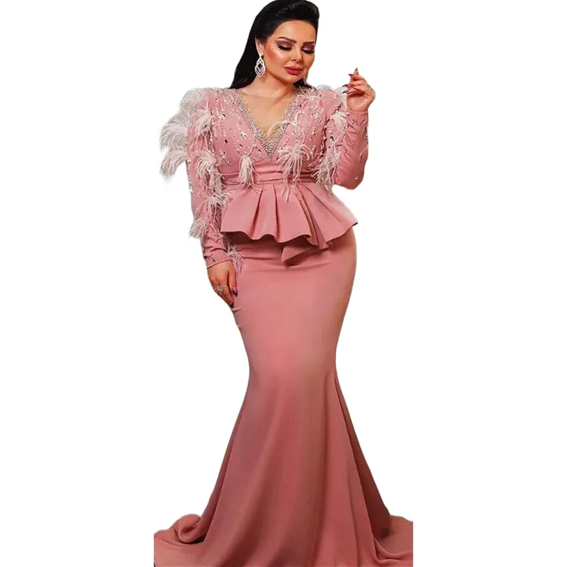 Elegant  Mermaid Evening Dresses Beaded V-neck Fea...