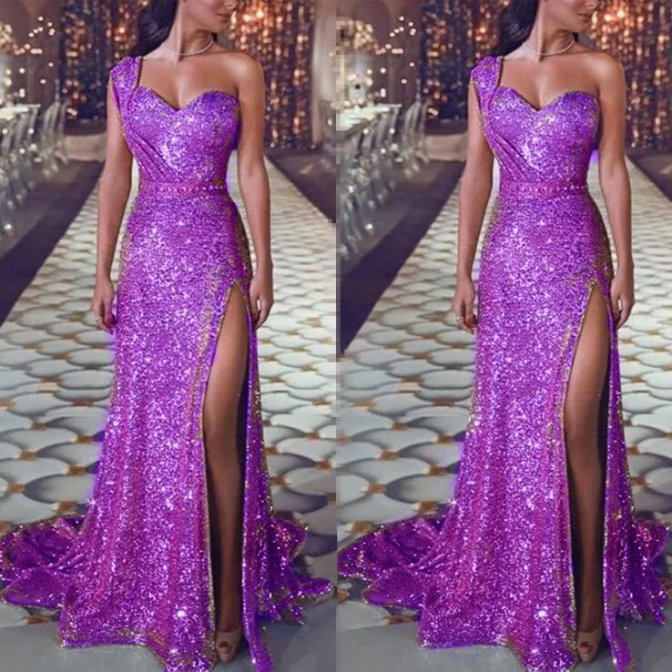 One Shoulder Mermaid Evening Dresses Side Split Se...