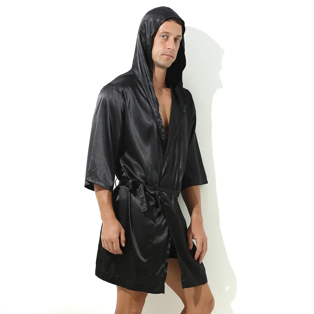 Sexy Silk Hoodies Robes Men Bathrobe Tracksuits Sl...
