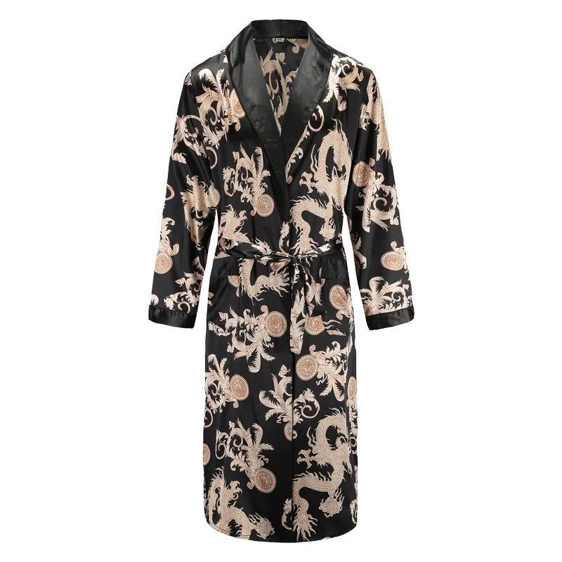 Men Robe Nightgown Long Sleeves Kimono Bathrobe Go...