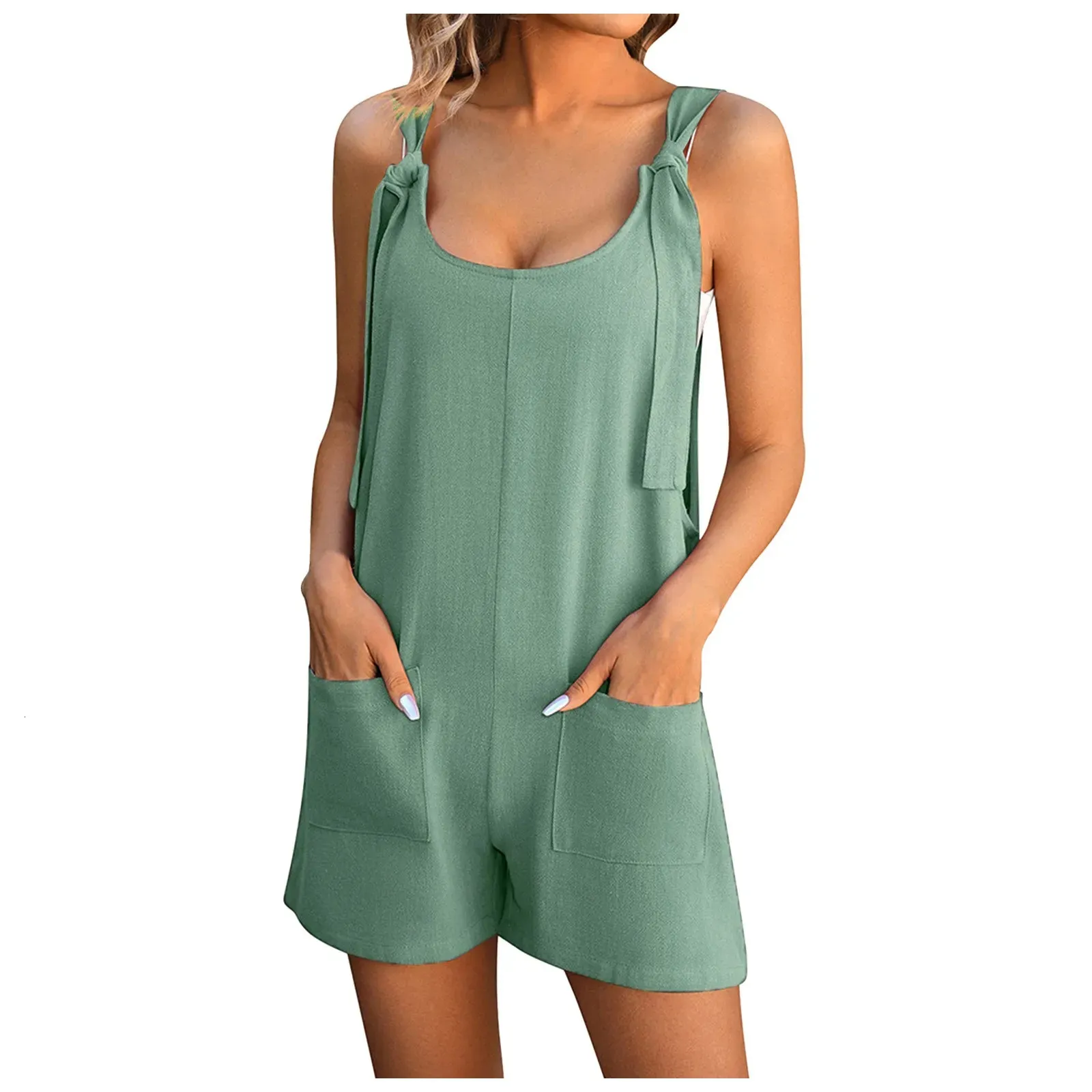 Womens Casual Summer Short Rompers Loose Tie Knot ...