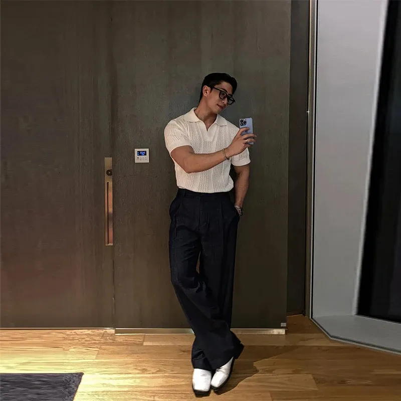 Men's Hollow Out Polo Shirt Casual V Neck Short Sl...