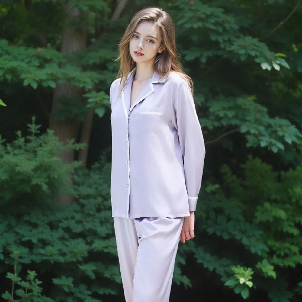 Pure Silk Women's 100% Mulberry Silk Simple Loose Comfortable Pajama Set