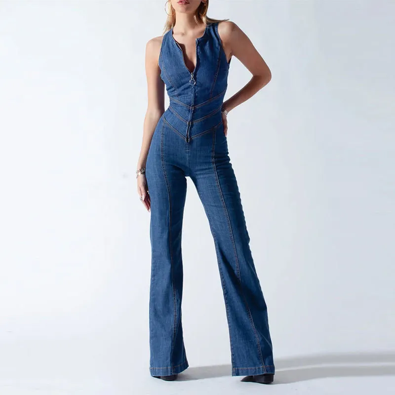 Women's Jumpsuits Rompers Blue Backless Heart Cuto...
