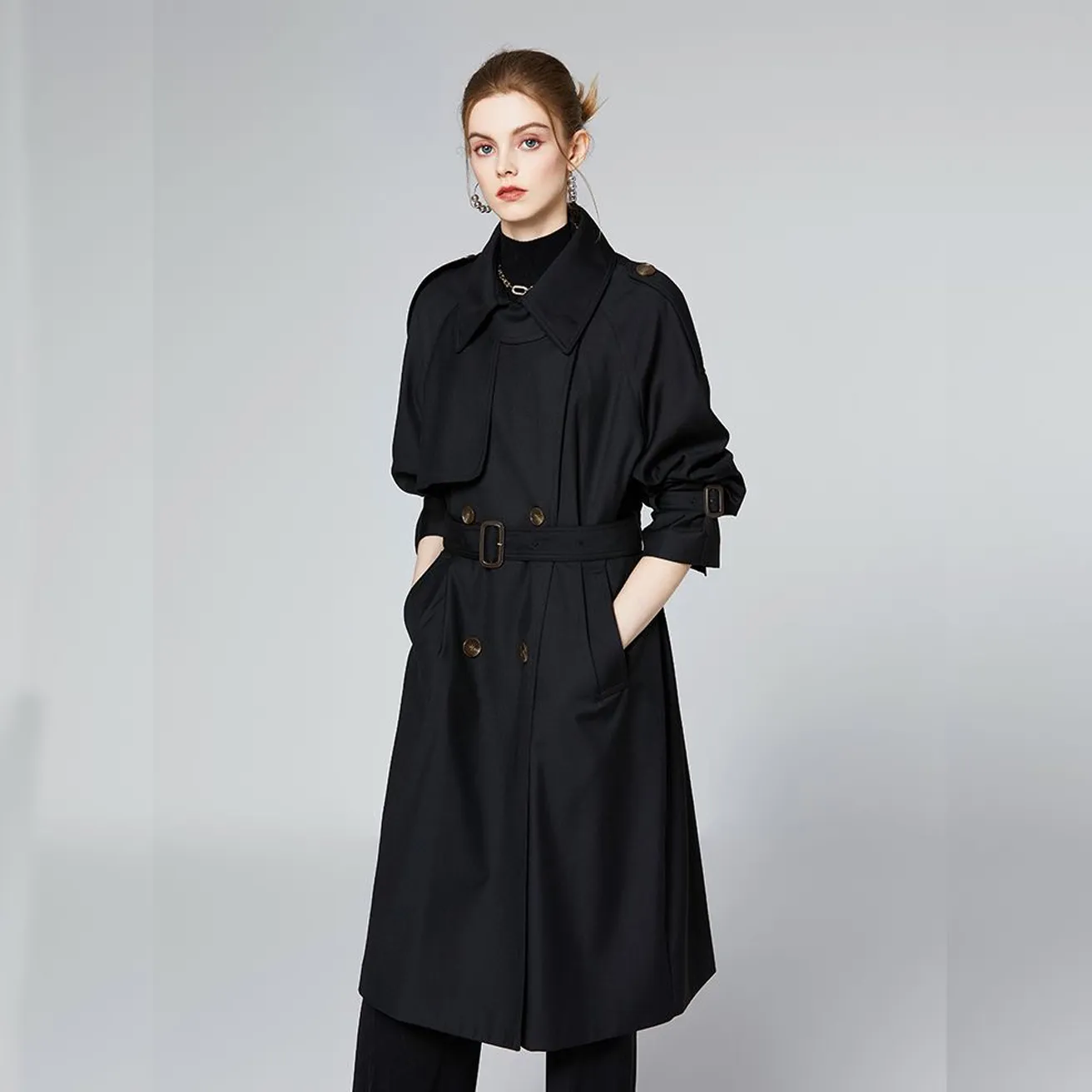 Women Trench Coat Windbreaker Body Letter Print Ja...