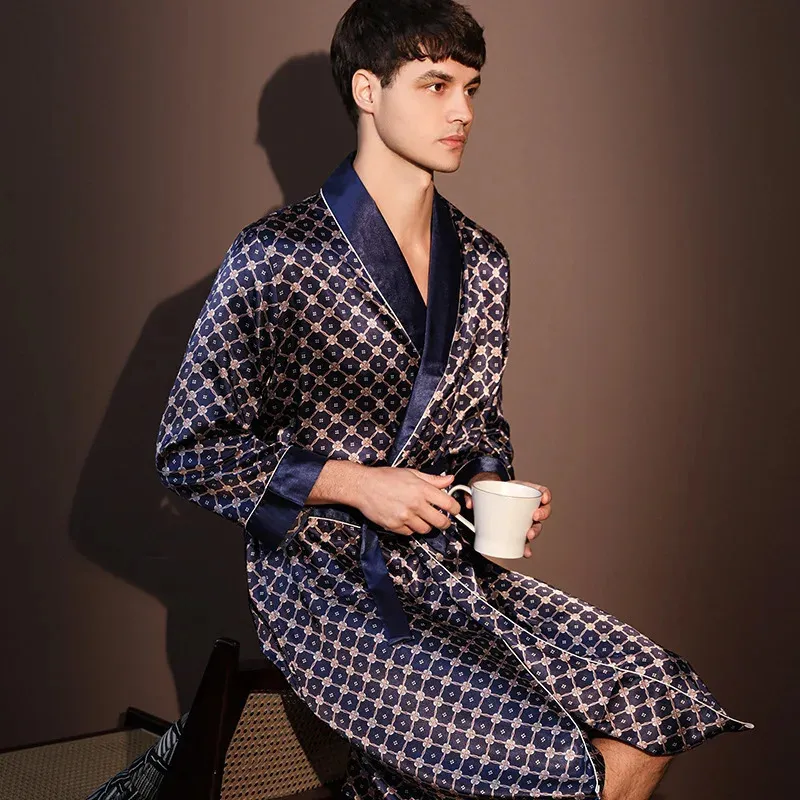 Nightrobes Men Summer Thin Bathrobe Ice Silk Print...