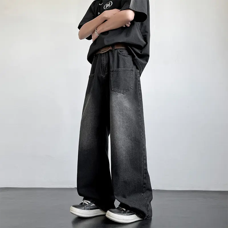 Men's Straight Cut Jeans Loose Retro Style Korean ...