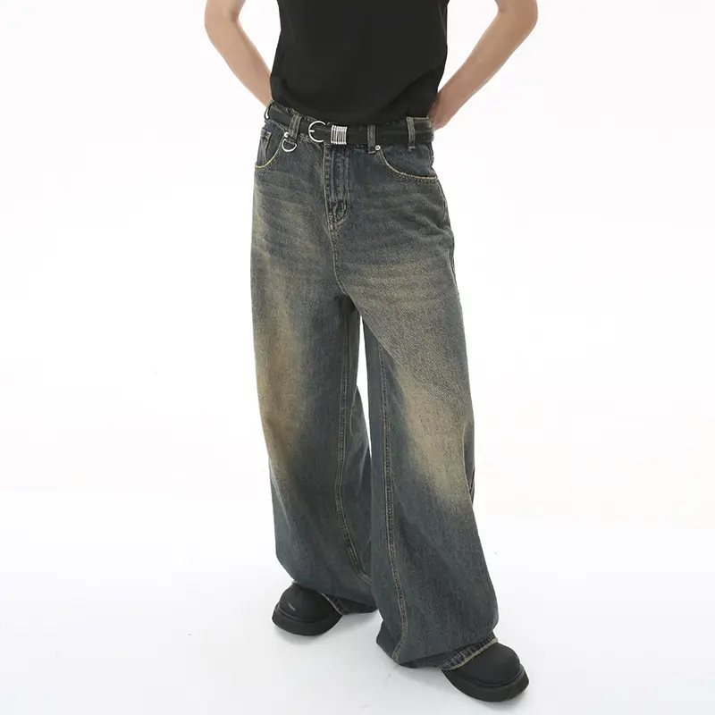 Men's Summer Jeans Loose Wide Leg Distressed Blue ...