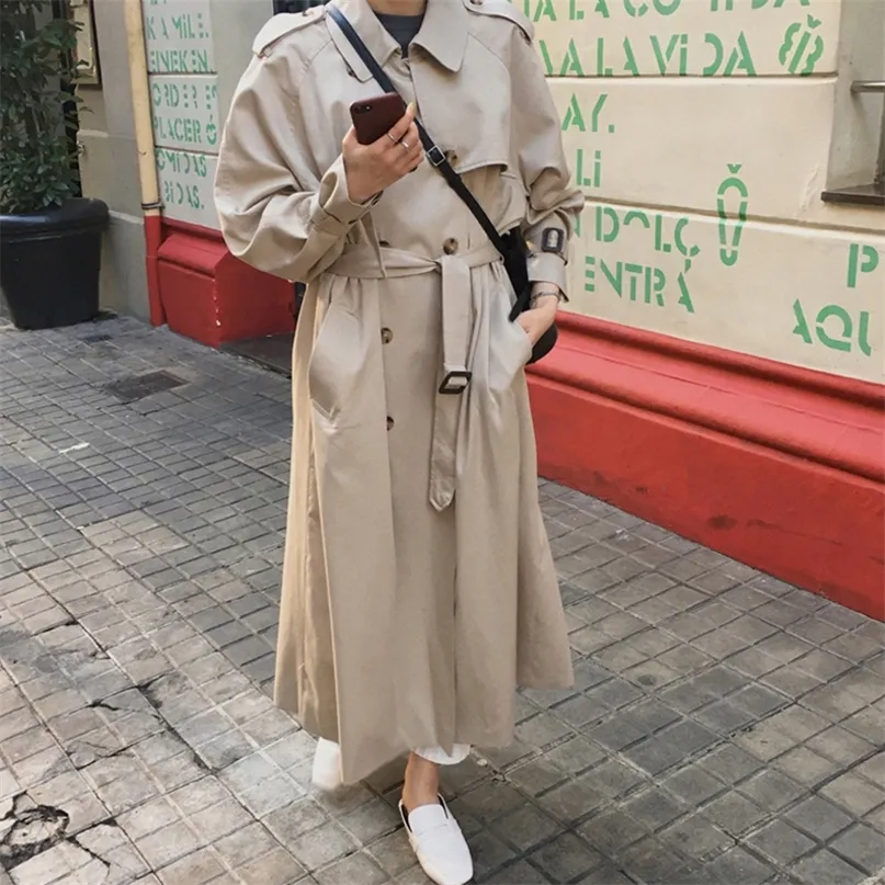 Double Breasted Oversized Long Trench Coat Women Windbreaker Fashion Female Turndown Collar Long Overcoats