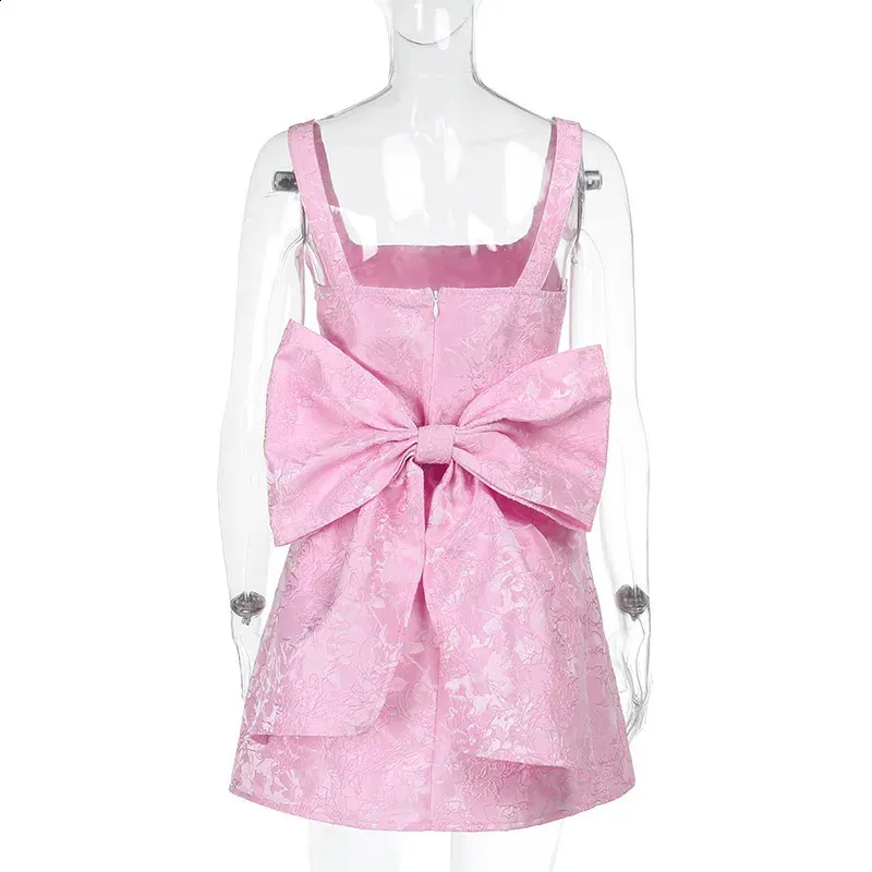 Sexy Backless Bow Mini Dress For Women Jacquard Bo...