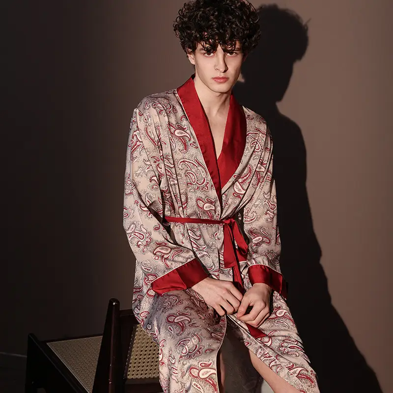 Satin Pajamas Suit Male Summer Men's Bathrobes Ice...
