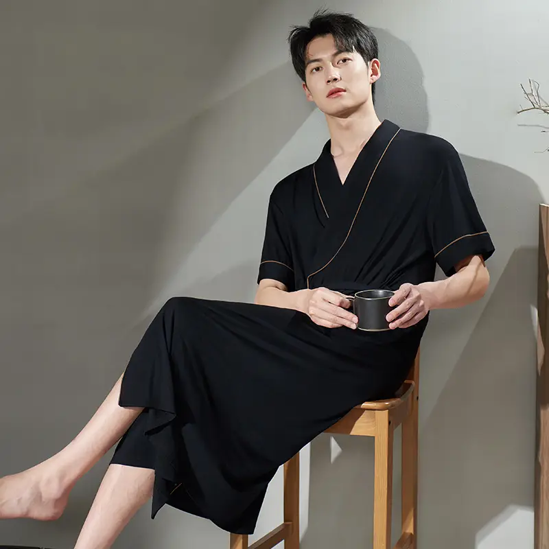 Solid Color Bath Robe Summer Thin Modal Casual Nig...