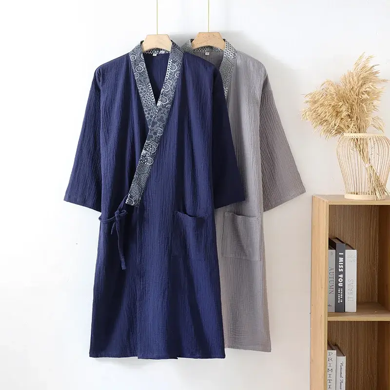 Men's Pajamas Robes With Pocket Thin Cotton Bathro...