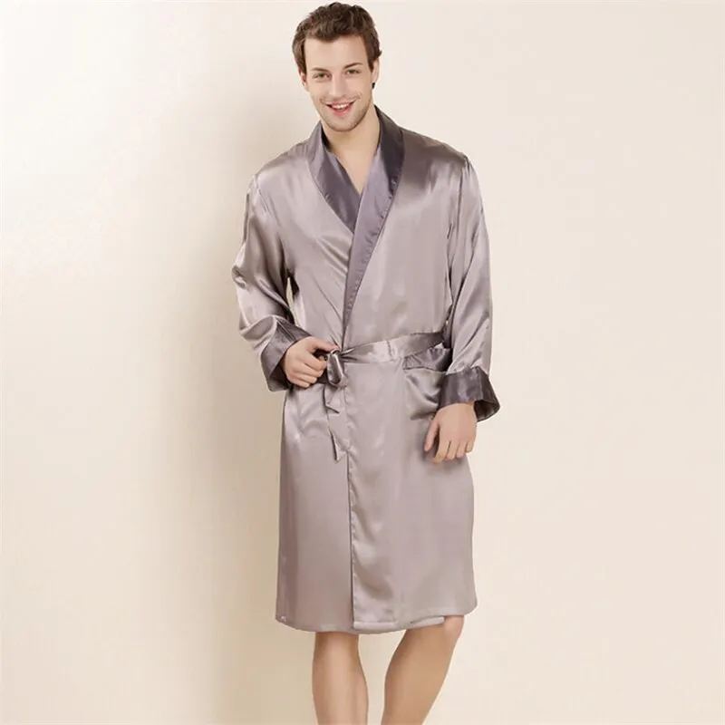 Spring Summer Mens Silk Pajamas 100% Real Silk Bat...