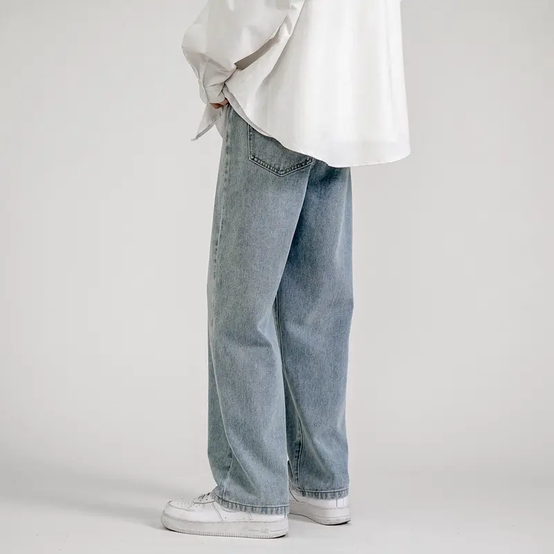 Korean Style Men’s Loose Fit Classic Wide-Leg Je...