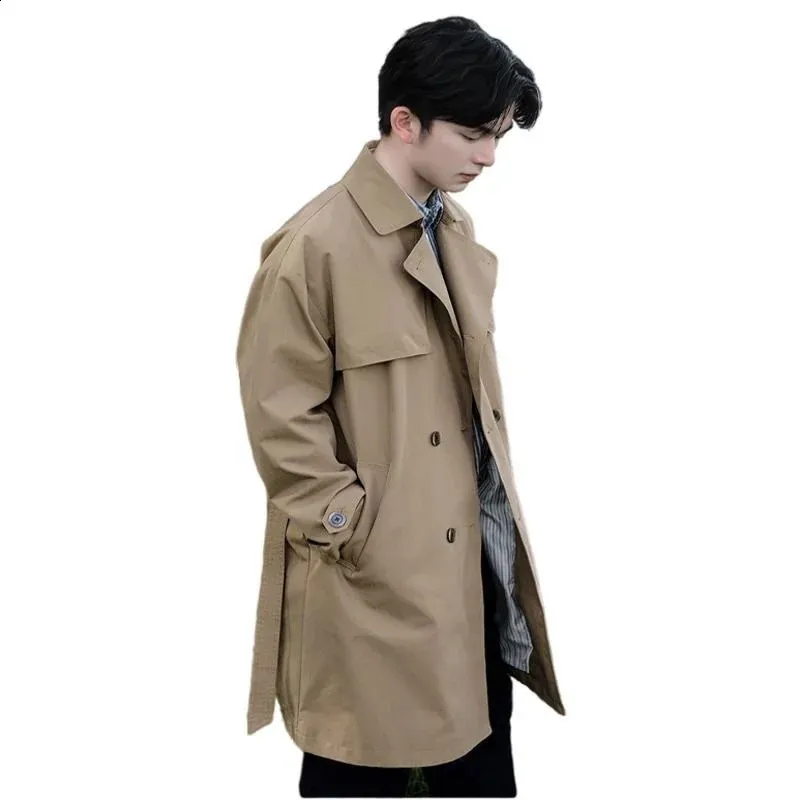Trench Coat Men's Classic Double Chest Men Long Coat Style Coat Plus