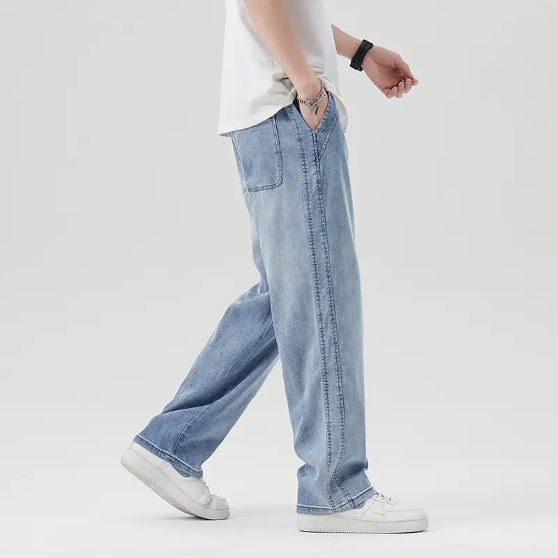 Men's Summer Jeans Lyocell Fabric Thin Loose Fit E...