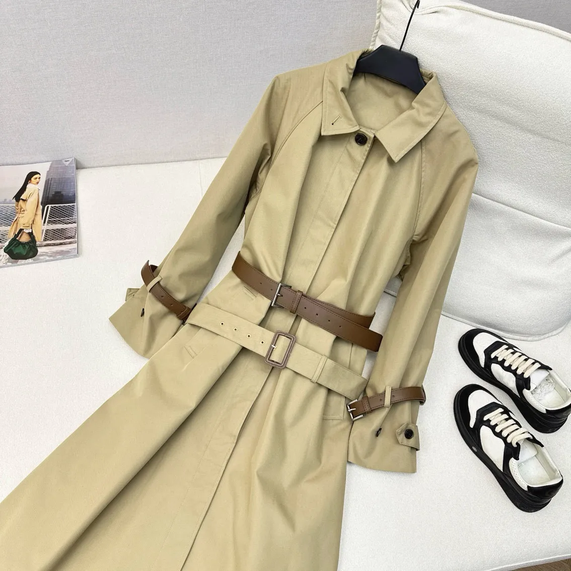 Women Trench Coat Windbreaker Jacket Loose Belt Tr...