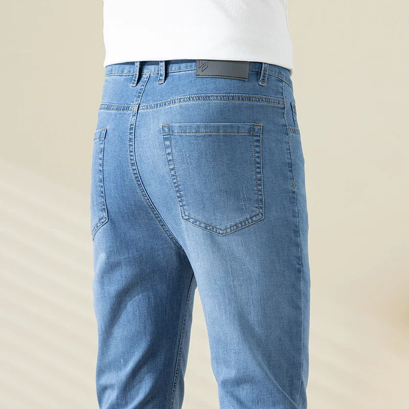Men's Slim Fit Straight Jeans Summer Thin Denim Re...