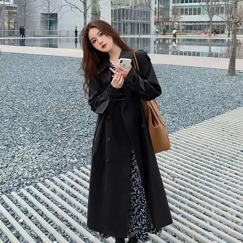 Women Spring Autumn Trench Coat Ladies Solid Coat Women Double Bbreasted Outwear
