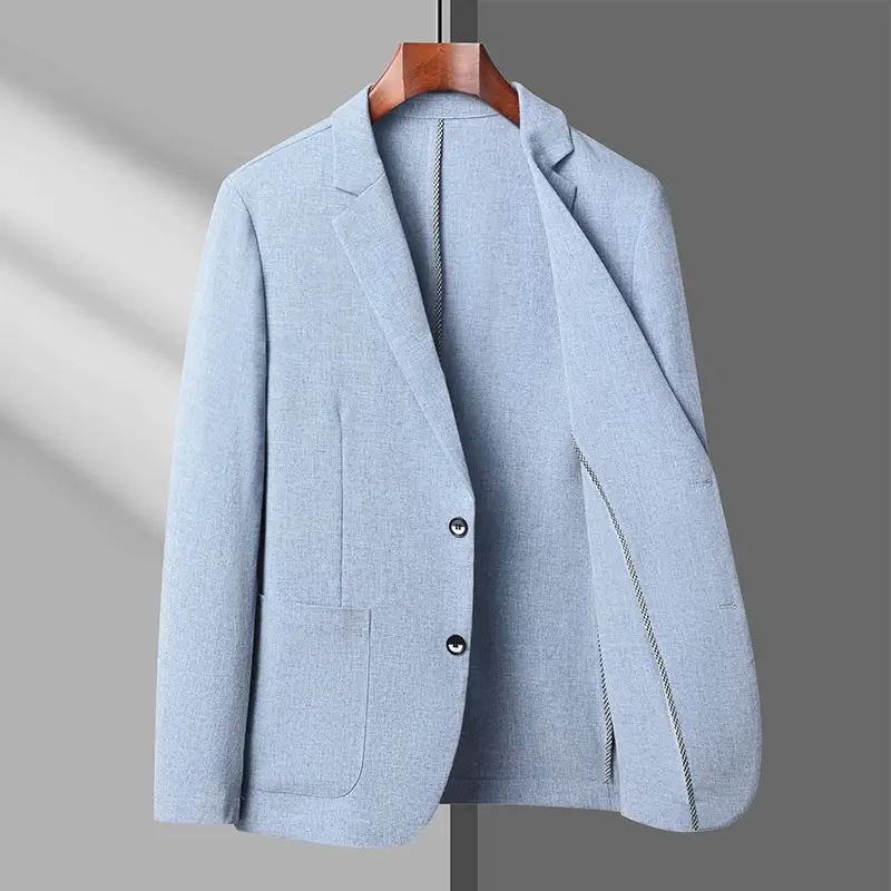 Summer Ice Silk Blazers Elasticity Men's Thin Windbreak Classic Solid Color Casual Business Suit Jackets Office Social Coat
