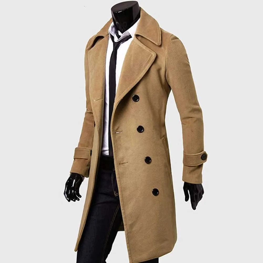 Men's Trench Coat Fashionable Trenchcoat Solid Col...