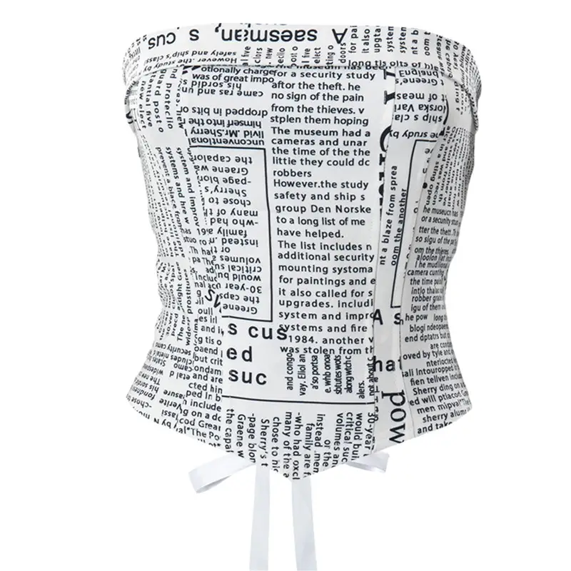 Women's Retro Tube Top Bandage Vest Newspaper Prin...