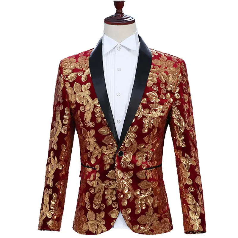 Fashion Male Velvet Sequins Suit Jackets Prom Formal Host Stage Performance Tuxedo Nightclub Singer Concert Shiny Blazer Costume
