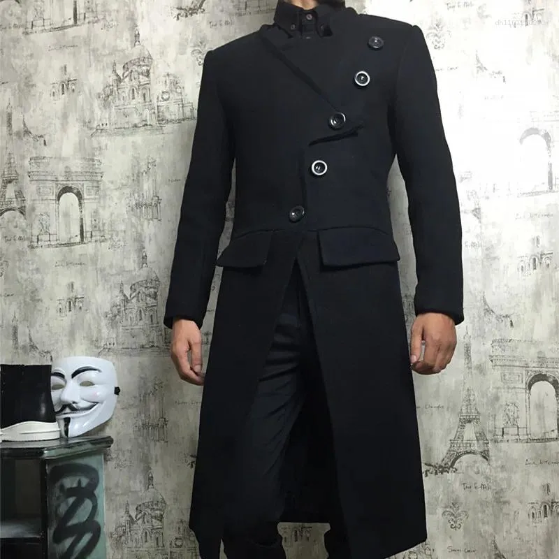 Men's Trench Coats Winter Windbreaker Jacket Hairstylist Slim Wool Blend Oversize Long Coat Outwear Male Clothes