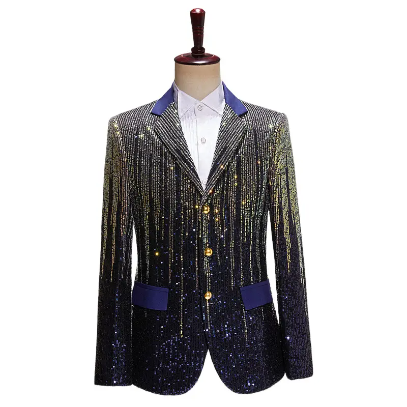Men's Sparkling Sequin Blazer Jacket Stage Party Suit for Singer Dancer Prom Banquet Chorus Costume