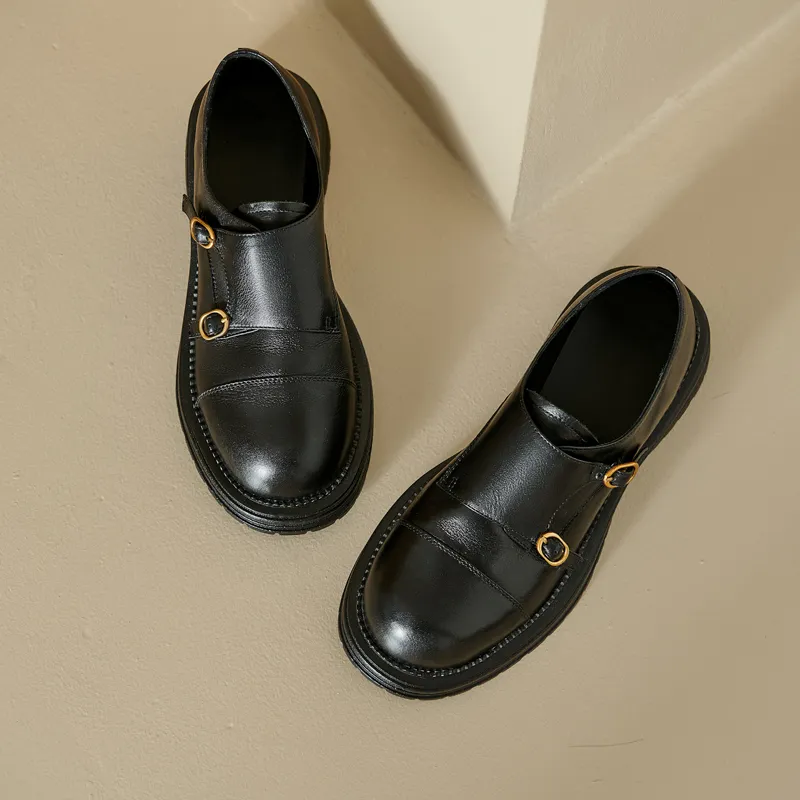 Autumn Oxford Loafers Retro Women Pumps Genuine Leather Bullock Platform Ladies Shoes