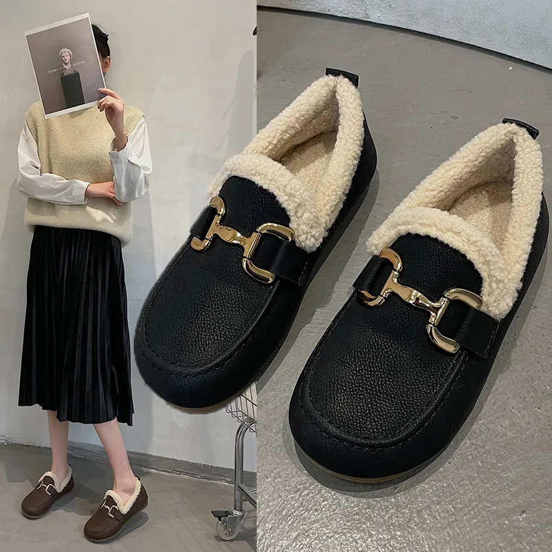 Loafers Leather Woman Boots Winter Flat Fashion Ke...