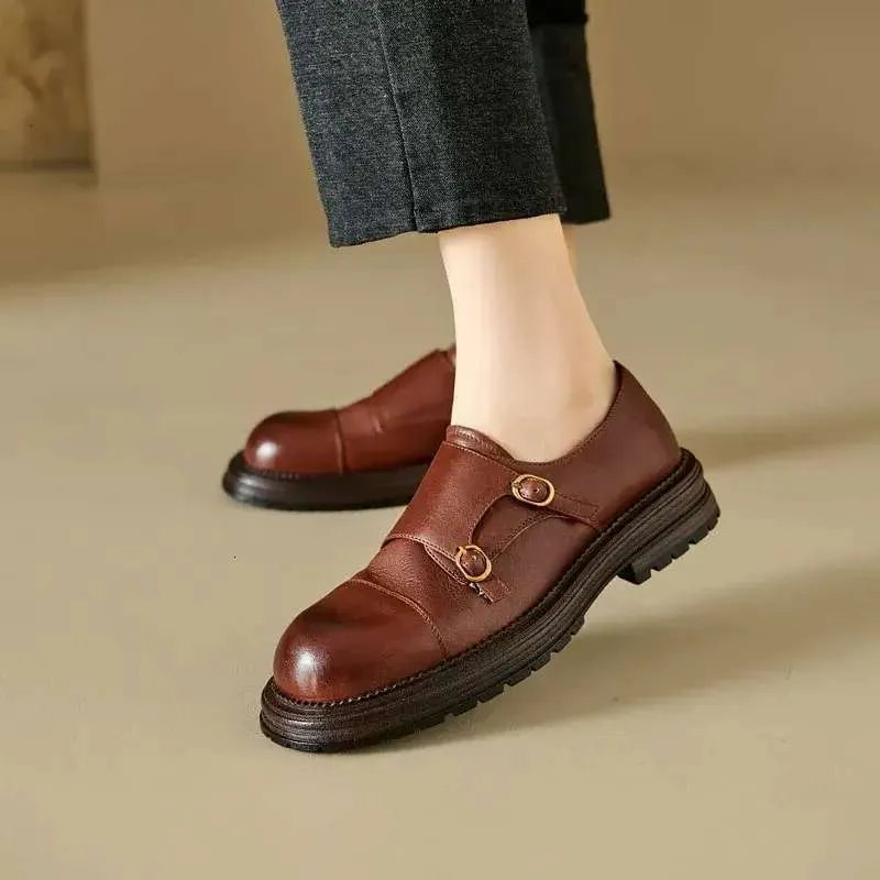 Autumn Oxford Loafers Retro Women Pumps Genuine Leather Bullock Platform Ladies Shoes