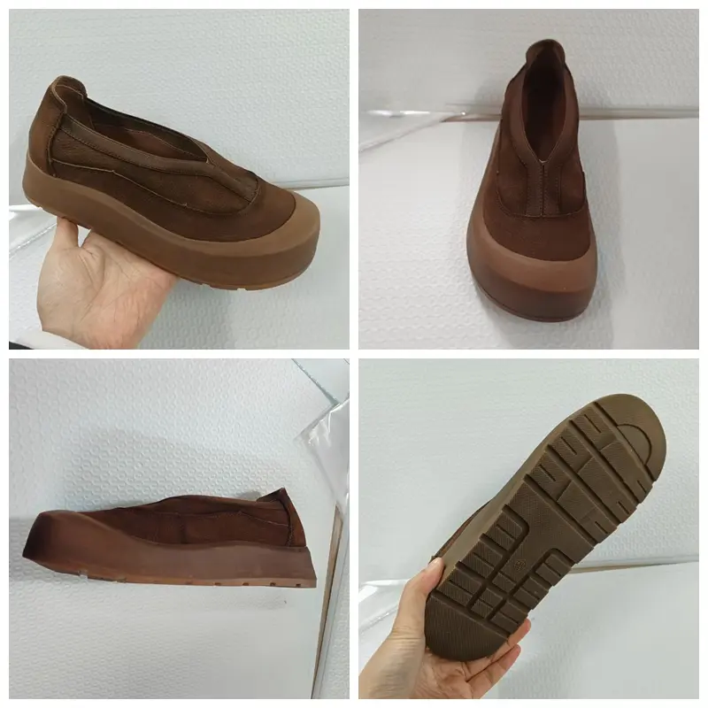 4.5 Centimeters Cow Suede Genuine Leather Women's Chunky Sneaker Loafers Spring to Autumn Platform Wedge Shoes