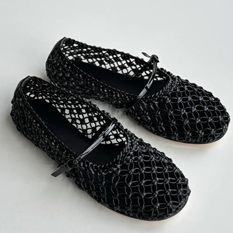 Withered French Lazy Retro Woven Hollow Mary Jane Flat Shoes Minimalist Lightweight Comfortable Loafers Summer Shoes Women