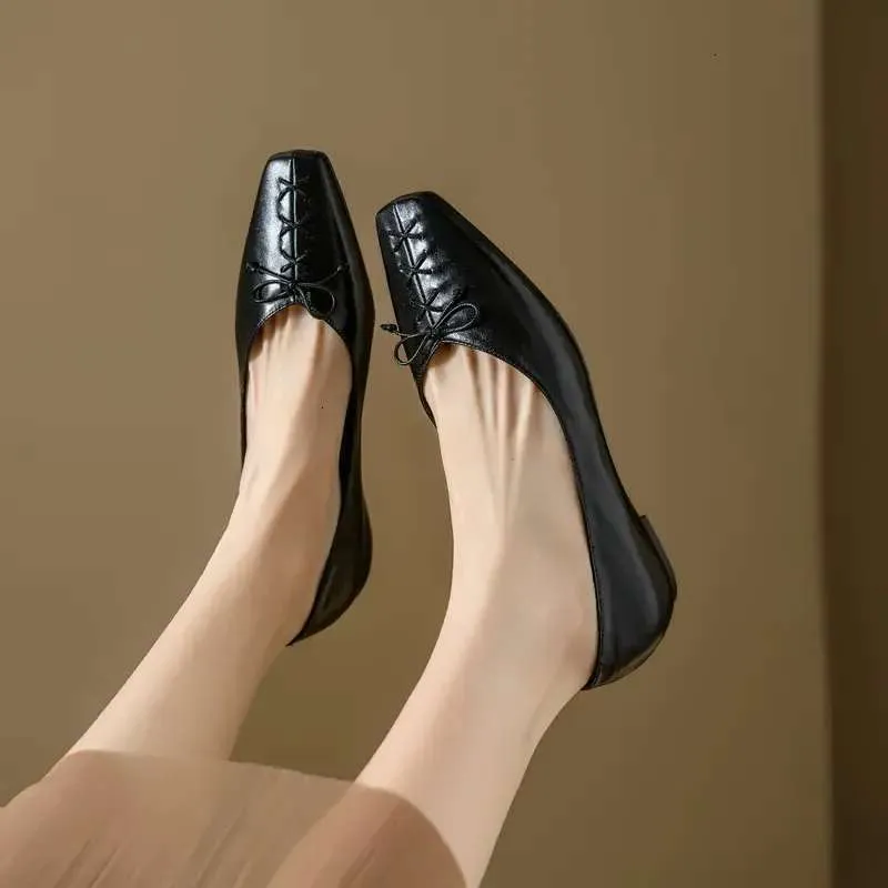 Spring Loafers Genuine Leather for Square Toe Low Heel Women Pumps Slip-on Ladies Shoes