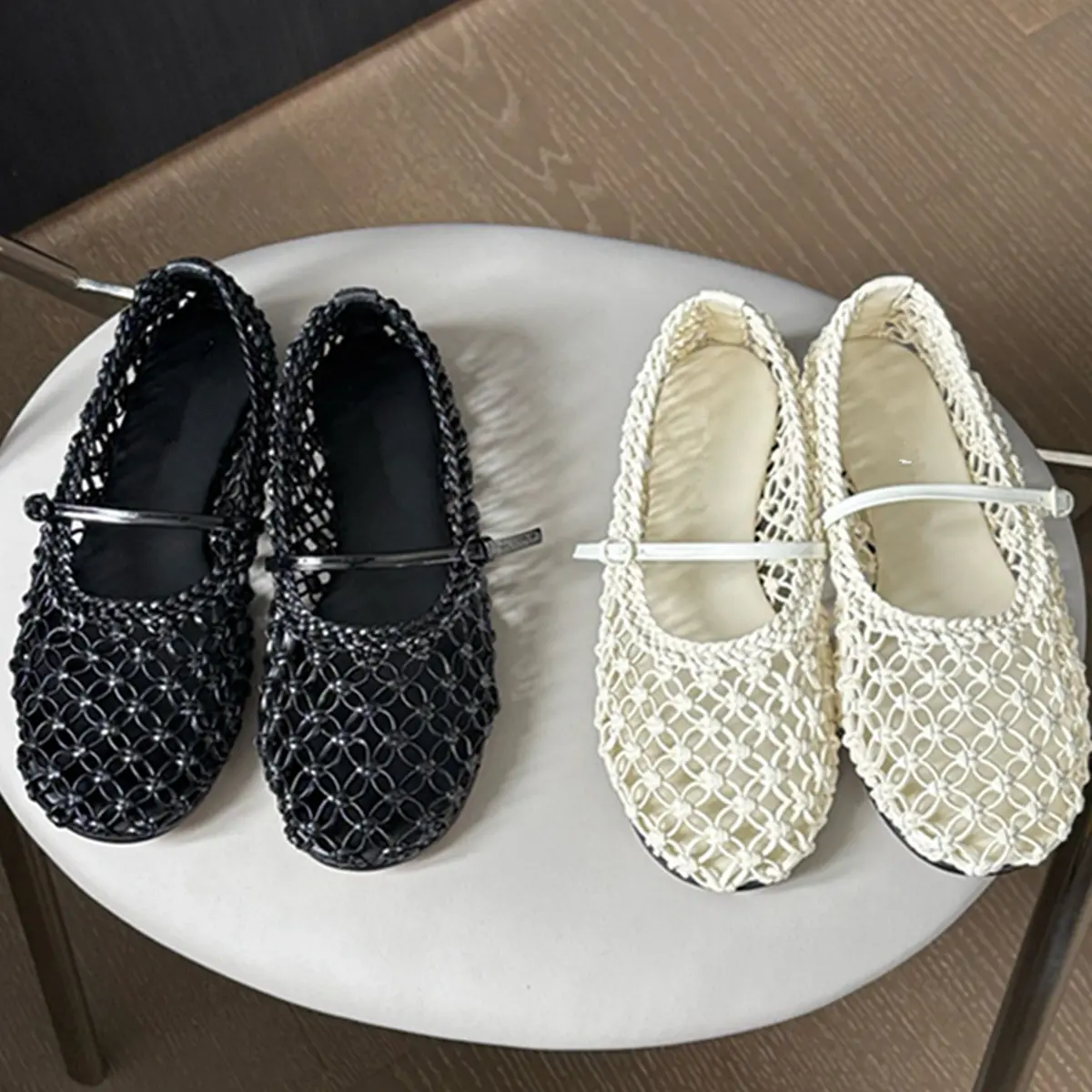 Withered French Lazy Retro Woven Hollow Mary Jane ...