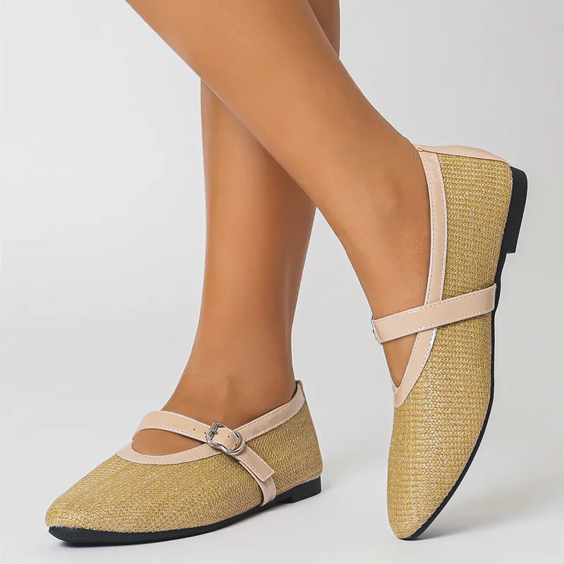 Knitting Buckle Strap Ballet Flats Walking Casual ...