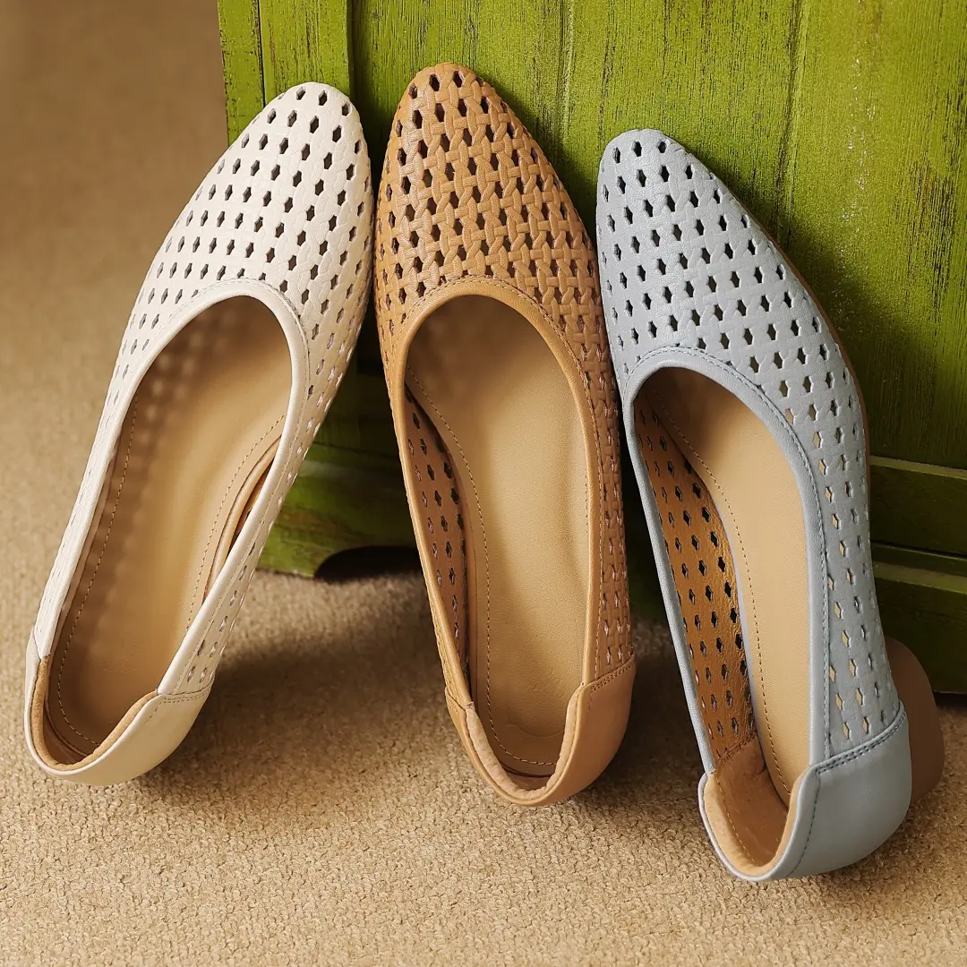 Women's Hollow-Out Sheepskin Round Toe Breathable ...