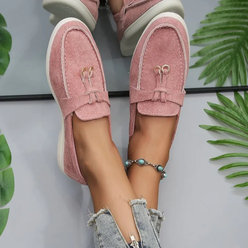 Slip-On Women's Loafers, Single Pair of Classic Casual Flats Made of Leather and Fabric, Ideal for Spring and Autumn
